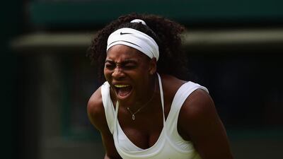 Serena Williams reacts during her opening round victory over Margarita Gasparyan on Monday on the first day of the 2015 Wimbledon championship. Shaun Botterill / Getty Images