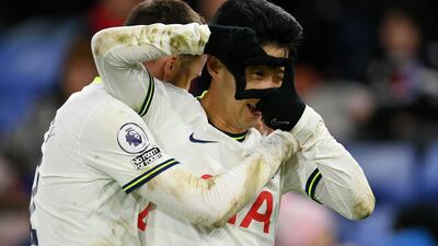 Son Heung-min celebrates after scoring for Spurs. Getty