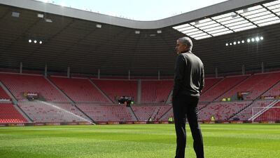 Jose Mourinho, manager of Manchester United, inspects the pitch prior to the Premier League match between Sunderland and Manchester United at Stadium of Light on April 9, 2017 in Sunderland, England. Shaun Botterill / Getty Images