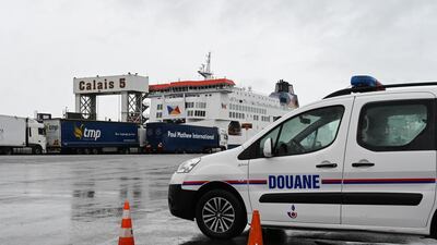 A custom vehicle is parked during a day of test in case of Brexit at the terminal Ferry in Calais, northern France, 24 September 2019; French customs officials carried out their third dress rehearsal for a no-deal Brexit in as many weeks, submitting trucks in Calais to border checks, which exporters fear could act as a brake on cross Channel trade EPA