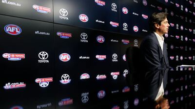 AFL CEO Gillon McLachlan speaks to the media in Melbourne on Sunday. Getty Images