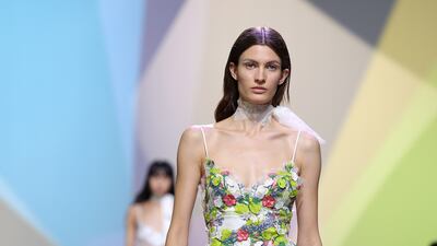 Spring flowers at the Elie Saab spring/summer 2023 show. Getty