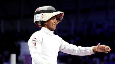 Ahmed Elgendy of Egypt looks on during the fencing. Getty Images