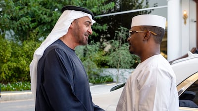 President Sheikh Mohamed receives Mahamat Deby, President of Chad. All photos: UAE Presidential Court