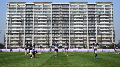 Players take part in a team training session. AFP