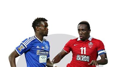 Ahmed Khalil, right, of Al Ahli in action during their Asian Champions League football match against Al Ain at Rashid Stadium in Dubai. Pawan Singh / The National