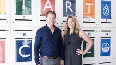 Ian Dillon and Katharine Budd, the founders of Now Money, a fintech company that allows users to send money home using an app on their mobile phone. Reem Mohammed / The National