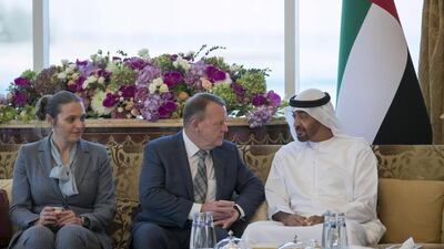 Sheikh Mohammed bin Zayed, Crown Prince of Abu Dhabi and Deputy Supreme Commander of the Armed Forces, meets Lars Lokke Rasmussen, prime minister of Denmark, during a Sea Palace barza. Mohamed Al Hammadi / Crown Prince Court – Abu Dhabi
