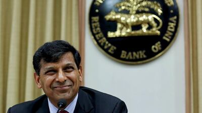 The Reserve Bank of India governor Raghuram Rajan meets the press after the bi-monthly monetary policy review in Mumbai. Danish Siddiqui / Reuters
