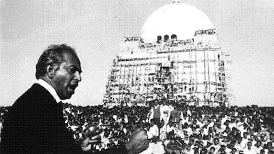 Zulfikar Ali Bhutto, the former Pakistani foreign minister, speaks to supporters at the Mazar of the Qaid-I-Azah in Karachi in 1969.