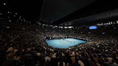 Carlos Alcaraz and Novak Djokovic during the Australian Open final on Rod Laver Arena. Getty Images