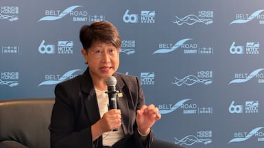 Sophia Chong, executive director of the Hong Kong Trade Development Council, at the Belt and Road Summit in Hong Kong. Alvin R Cabral / The National