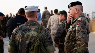 A German officer attends the 'seminar' near the Gaza border. Berlin is set to end a partial suspension of weapons deliveries to Israel