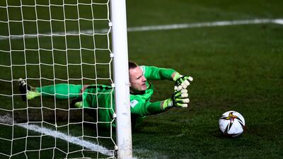 Barcelona's Marc-Andre ter Stegen saves a penalty during the shootout after the score finished 1-1 after extra-time. AP