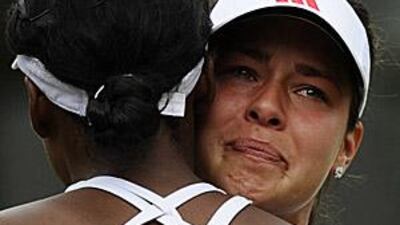 Ana Ivanovic was in tears as she congratulated Venus Williams after her retirement due to a thigh injury.
