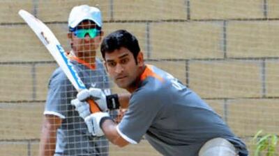 Indian cricket team captain Mahendra Singh Dhoni plays a shot.