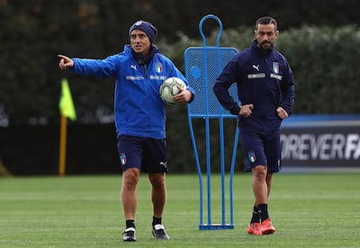 Italian national team have enjoyed a positive year under Roberto Mancini, left, while Fabio Quagliarella, right, was the top-scorer in Serie A in 2018/19 at the age of 36. Getty Images
