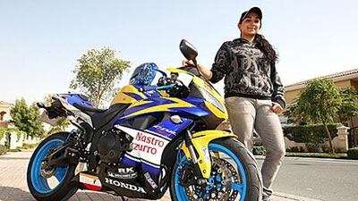 Sabah Mukri poses with her pride and joy, a 2009 Honda CBR600RR. Sabah passed her motorcycle test 18 months ago and is now a committed biker.