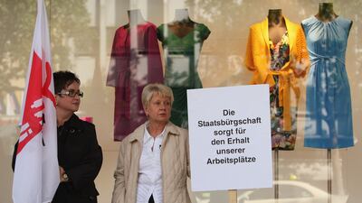 KaDeWe staff stage a vigil for jobs in 2009. Getty Images