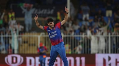 Afghanistan's Naveen ul Haq celebrates after dismissing Sri Lanka's Kusal Mendis during the Asia Cup in Sharjah on September 3, 2022. AFP