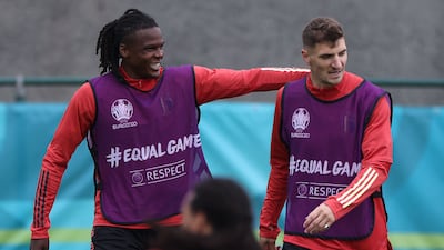 Belgium defenders Dedryck Boyata, left, and Thomas Meunier.