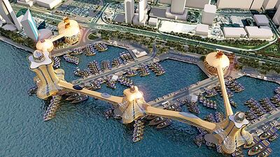 9. City of Aladdin The City of Aladdin project is set to transform the Deira side of the Dubai Creek. Work began in April this year and consists of three connected towers with a design inspired by “ancient legends and heritage” including tales from Sinbad the Sailor. The towers will be spread over a distance of 450 metres in the traditional commercial vessel ports and include hotels and offices, which aim to utilise the marina area of the Creek, where vessels sailed far and wide from Dubai. To combat the searing summer temperatures, bridges connecting towers, driveways and car parks will be air conditioned. The buildings themselves will resemble the palaces and “oddly shaped domes” of Arabian stories, while the bridges will take the shape of exotic and magical creatures such as dragons and snakes. Dubai Municipality hopes it will have both cultural and historical impact for the emirate. The project will be built in the ship dock using land reclaimed from the creek. The municipality has applied for Dubai Creek and the surrounding area to be registered as a Unesco World Heritage Site. The City of Aladdin is located outside that zone. Courtesy Dubai Municipality