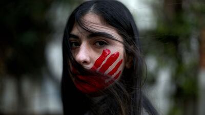 A woman during a demonstration against sexual harassment in Beirut. AFP