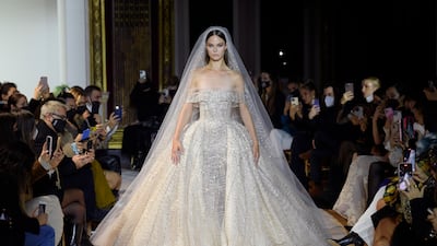 Bridalwear at the Zuhair Murad haute couture spring/summer 2022 show as part of Paris Fashion Week on January 26, 2022, in France. Getty