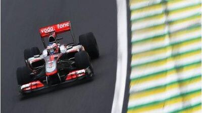 Jenson Button, whose chances of retaining his title look slender, in qualifying yesterday.