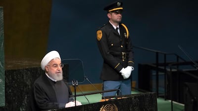 Iranian President Hassan Rouhani addresses the 73rd session of the United Nations General Assembly. AP
