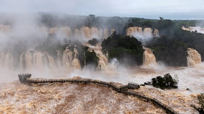 A walkway is closed because of high water flow at Iguazu Falls in Foz do Iguacu, Brazil. Reuters