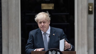 Mr Johnson he announces his resignation as prime minister outside 10 Downing Street in July 2022. Getty Images