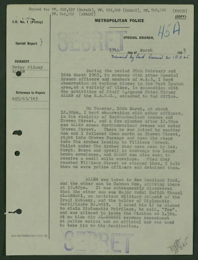 Chief Inspector Jock Wilson's account of the arrest of Peter Allen. Photo: The National Archives