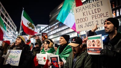 Protesters attend a rally in Zurich on January 13 in support of the nationwide mass demonstrations in Iran. EPA
