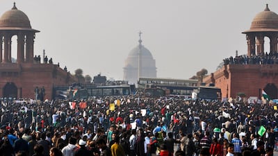 Crowds protest outside the presidential palace in New Delhi on December 22, 2012 as a wave of anger over the gang rape swept across India. AP Photo