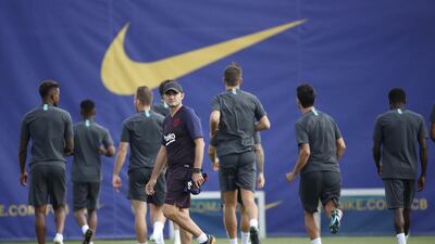 Ernesto Valverde puts his Barcelona squad through their paces in training. EPA