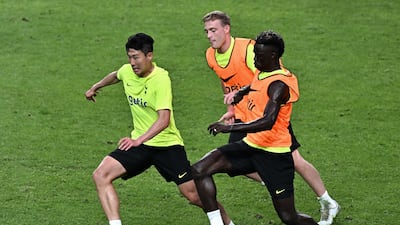 Tottenham Hotspur's South Korean striker Son Heung-min and his teammates attend an open training session at Seoul World Cup Stadium. AFP