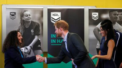 Prince Harry and his wife Meghan visit Macarthur Girls High School in Sydney. Reuters