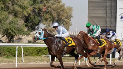 Mark of Approval, ridden by Patrick Cosgrave, won in Jebel Ali on Friday. Antonie Robertson / The National