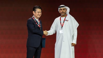 Abdullah Al Nuaimi, UAE Minister of Justice, at the summit with Japanese Justice Minister Takashi Yamashita. Antonie Robertson / The National