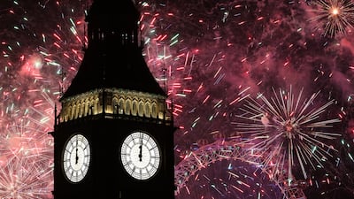 Fireworks light up the London skyline over Big Ben and the London Eye just after midnight on January 1, 2023. Getty Images