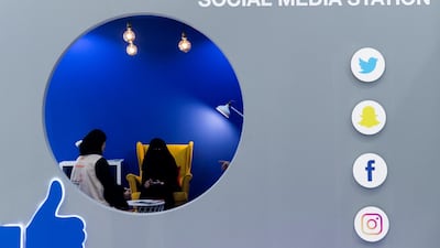 The Social media station at the 38th Sharjah International Book Fair edition at Expo Centre Sharjah. All photos by Reem Mohammed / The National