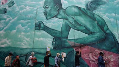 Protesters take part in a demonstration against the military coup in Yangon. AFP