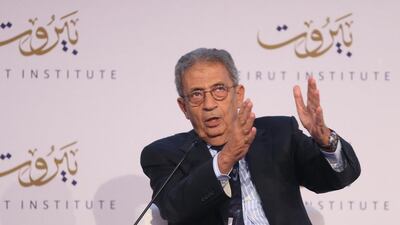 Amr Moussa, former secretary general of the Arab League, speaks at the Beirut Institute Summit on Sunday. Delores Johnson / The National