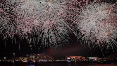 Fireworks are set off at Yas Bay Waterfront in Abu Dhabi, to celebrate Union Day