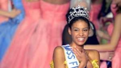 Chloe Mortaud shows her delight after being crowned Miss France 2009 in Le Puy-du-Fou last December.