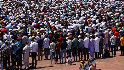 Vast numbers arrive for Friday prayers at Jama Masjid in the old quarter of New Delhi, India. Reuters