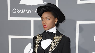 Janelle Monae, wearing a Moschino jacket with a Ralph Lauren hat, arrives at the 55th Grammy Awards on February 10, 2013. EPA