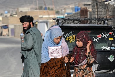 Girls walk towards a madrassa in Kandahar. AFP