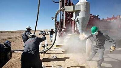 Jordanian and French workers at a uranium mining project in the desert of Jordan.